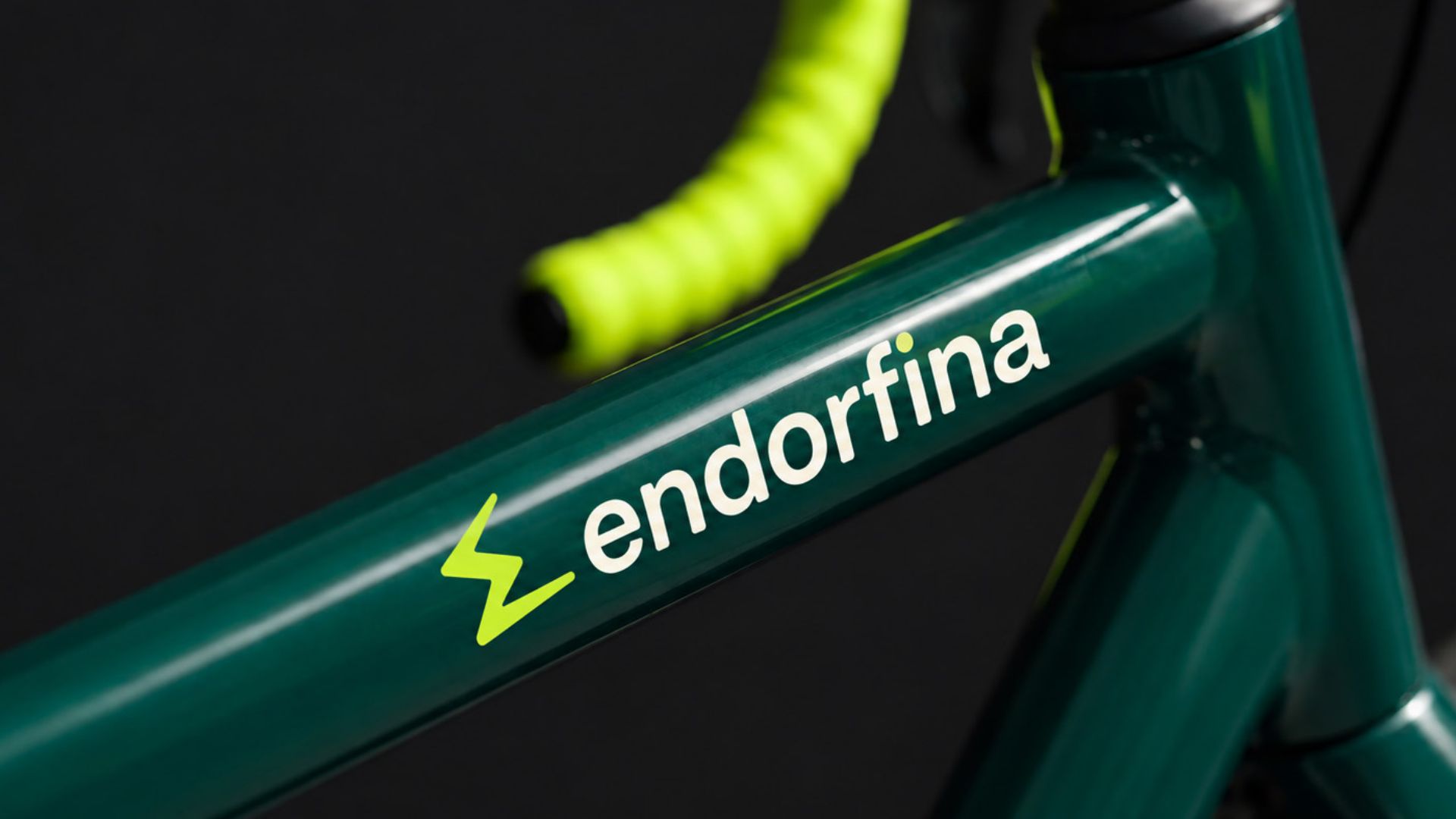 Quadro de bicicleta verde com o logotipo Endorfina